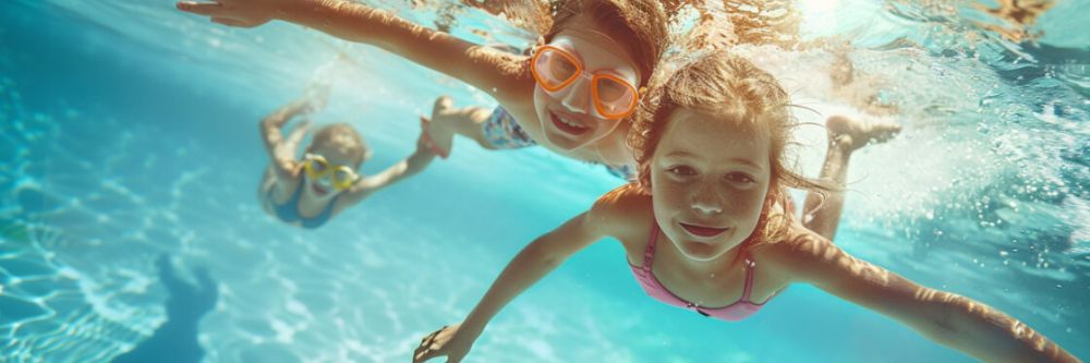 NIñas buceando en la piscina en verano